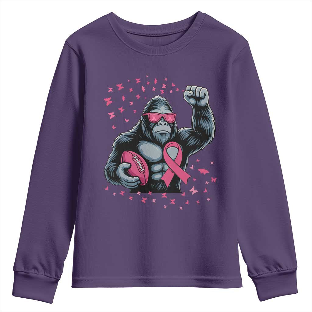 Funny Bigfoot Football Youth Sweatshirt Breast Cancer Awareness Gift TS12 Purple Print Your Wear