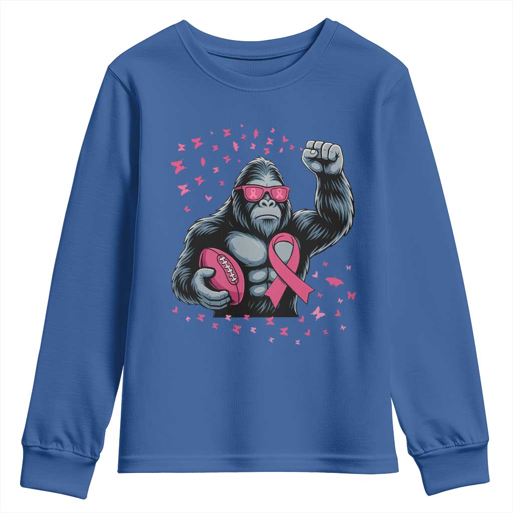 Funny Bigfoot Football Youth Sweatshirt Breast Cancer Awareness Gift TS12 Royal Blue Print Your Wear