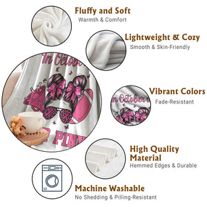 In October We Wear Pink Football Throw Blanket Funny Football Awareness Gift TS12 Print Your Wear