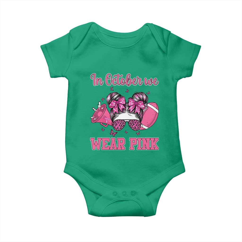 In October We Wear Pink Football Baby Onesie Funny Football Awareness Gift TS12 Irish Green Print Your Wear