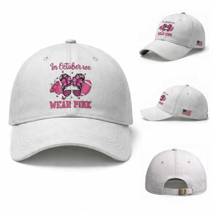 In October We Wear Pink Football Baseball Cap Funny Football Awareness Gift TS12 Baseball Cap Universal Fit White Print Your Wear