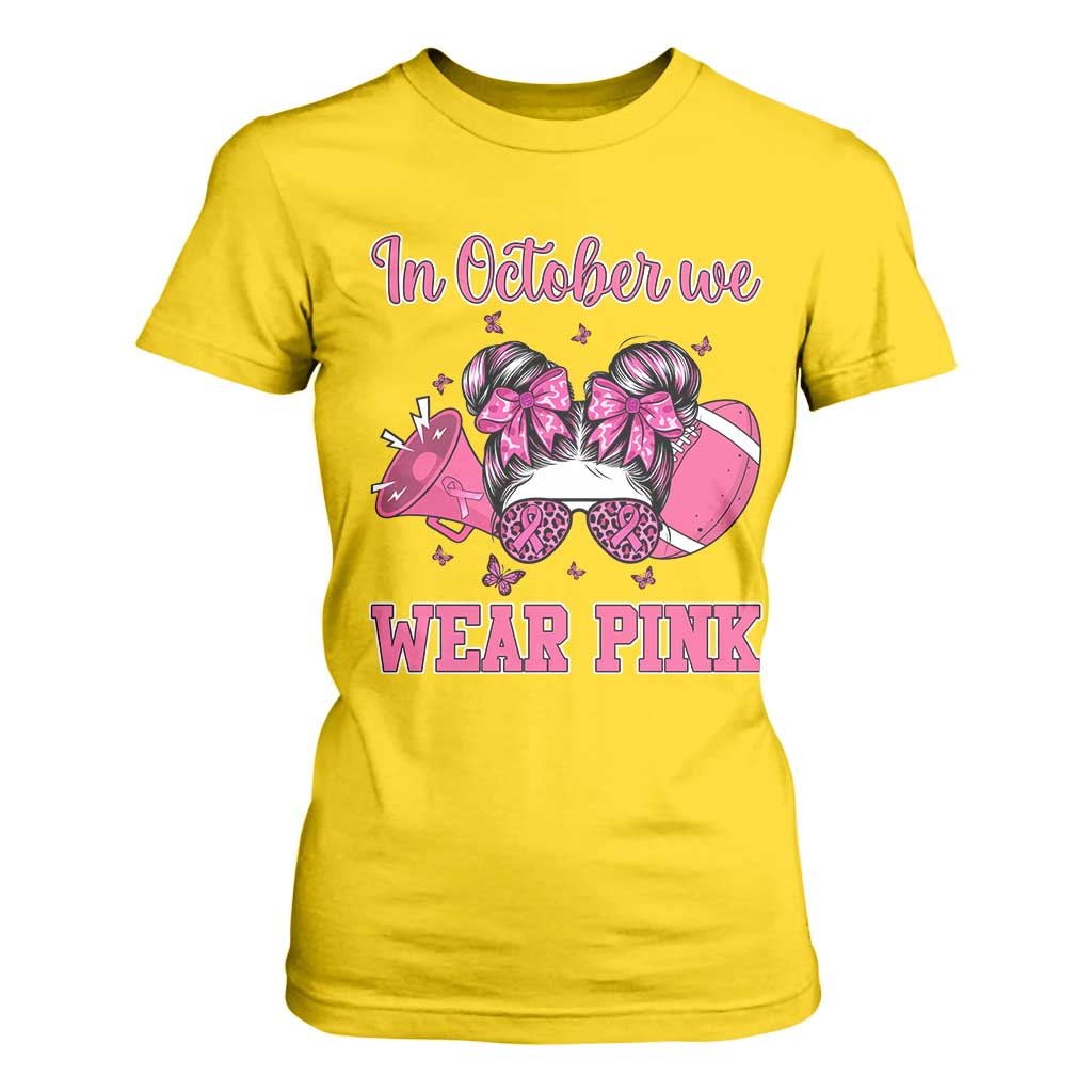In October We Wear Pink Football T Shirt For Women Funny Football Awareness Gift TS12 Daisy Print Your Wear