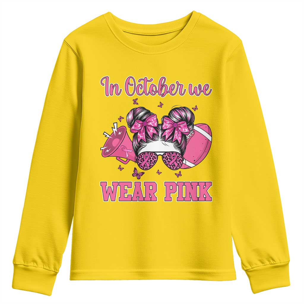 In October We Wear Pink Football Youth Sweatshirt Funny Football Awareness Gift TS12 Daisy Print Your Wear