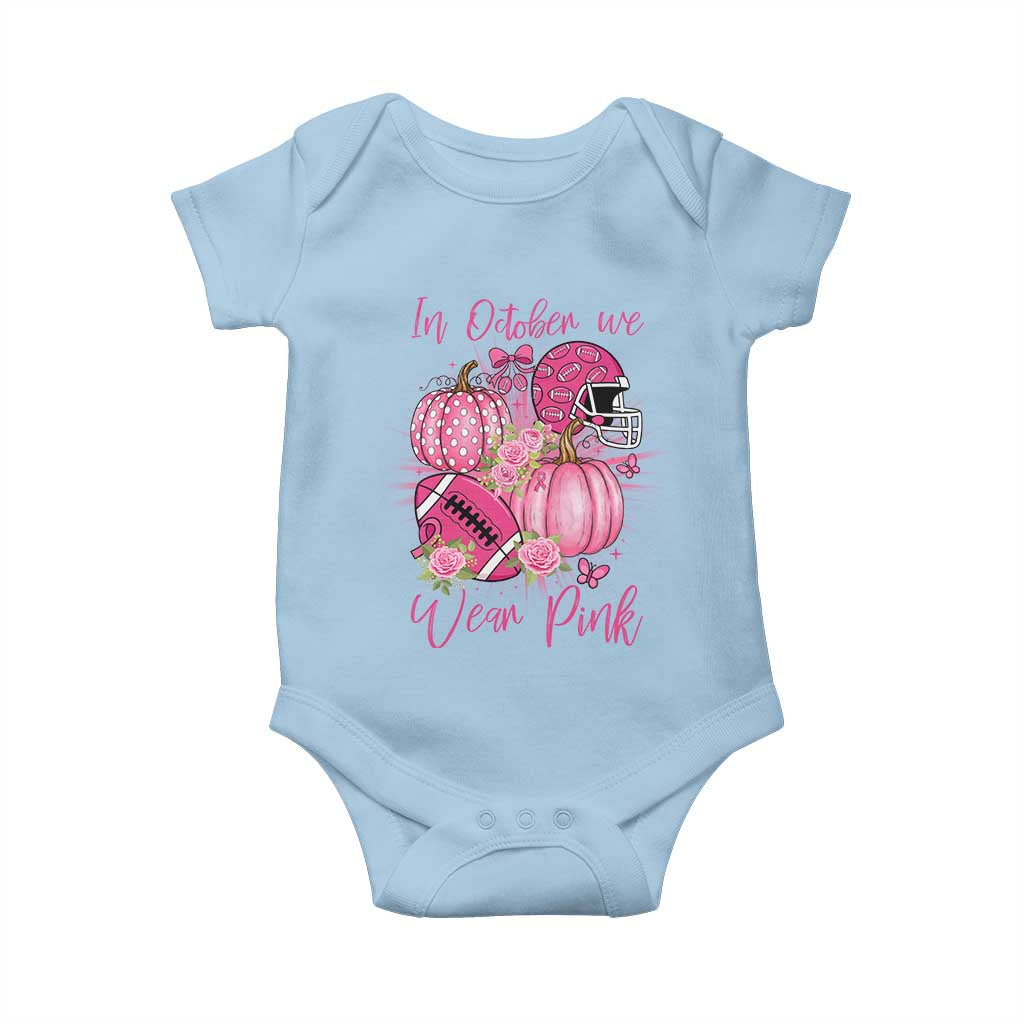 Football Breast Cancer Awareness Baby Onesie In October We Wear Pink Gift TS12 Light Blue Print Your Wear
