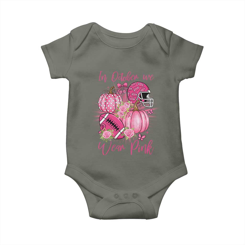 Football Breast Cancer Awareness Baby Onesie In October We Wear Pink Gift TS12 Military Green Print Your Wear