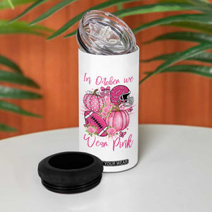 Football Breast Cancer Awareness 4 in 1 Can Cooler Tumbler In October We Wear Pink Gift TS12 Print Your Wear