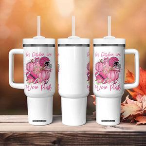 Football Breast Cancer Awareness Tumbler With Handle In October We Wear Pink Gift TS12 Print Your Wear