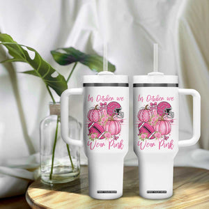 Football Breast Cancer Awareness Tumbler With Handle In October We Wear Pink Gift TS12 Print Your Wear
