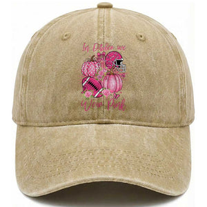 Football Breast Cancer Awareness Washed Cotton Baseball Cap In October We Wear Pink Gift TS12 Print Your Wear