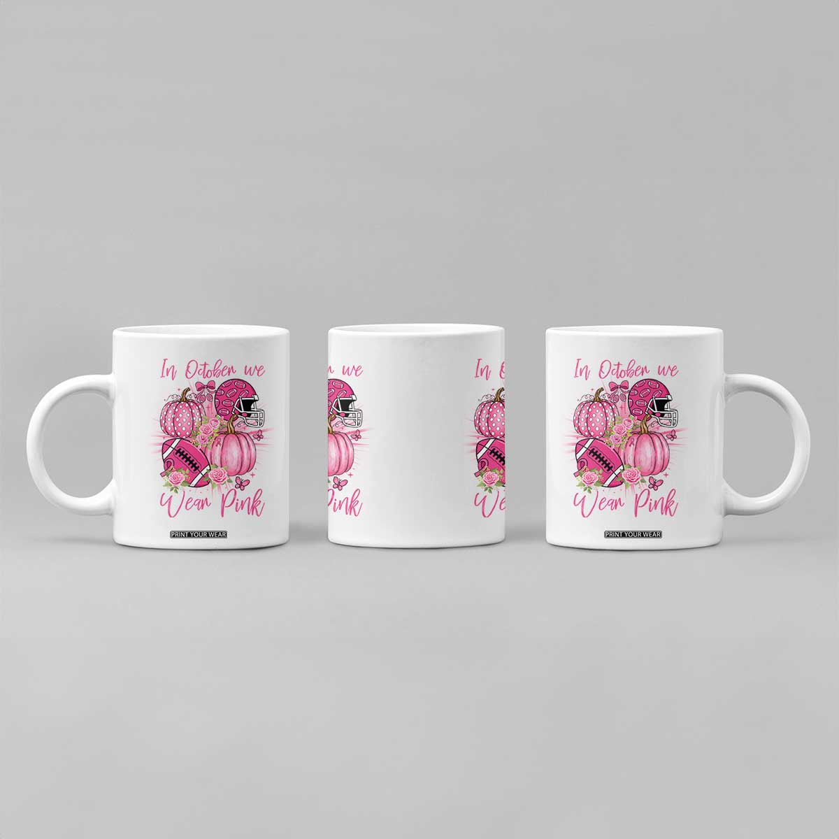 Football Breast Cancer Awareness Coffee Mug In October We Wear Pink Gift TS12 Print Your Wear