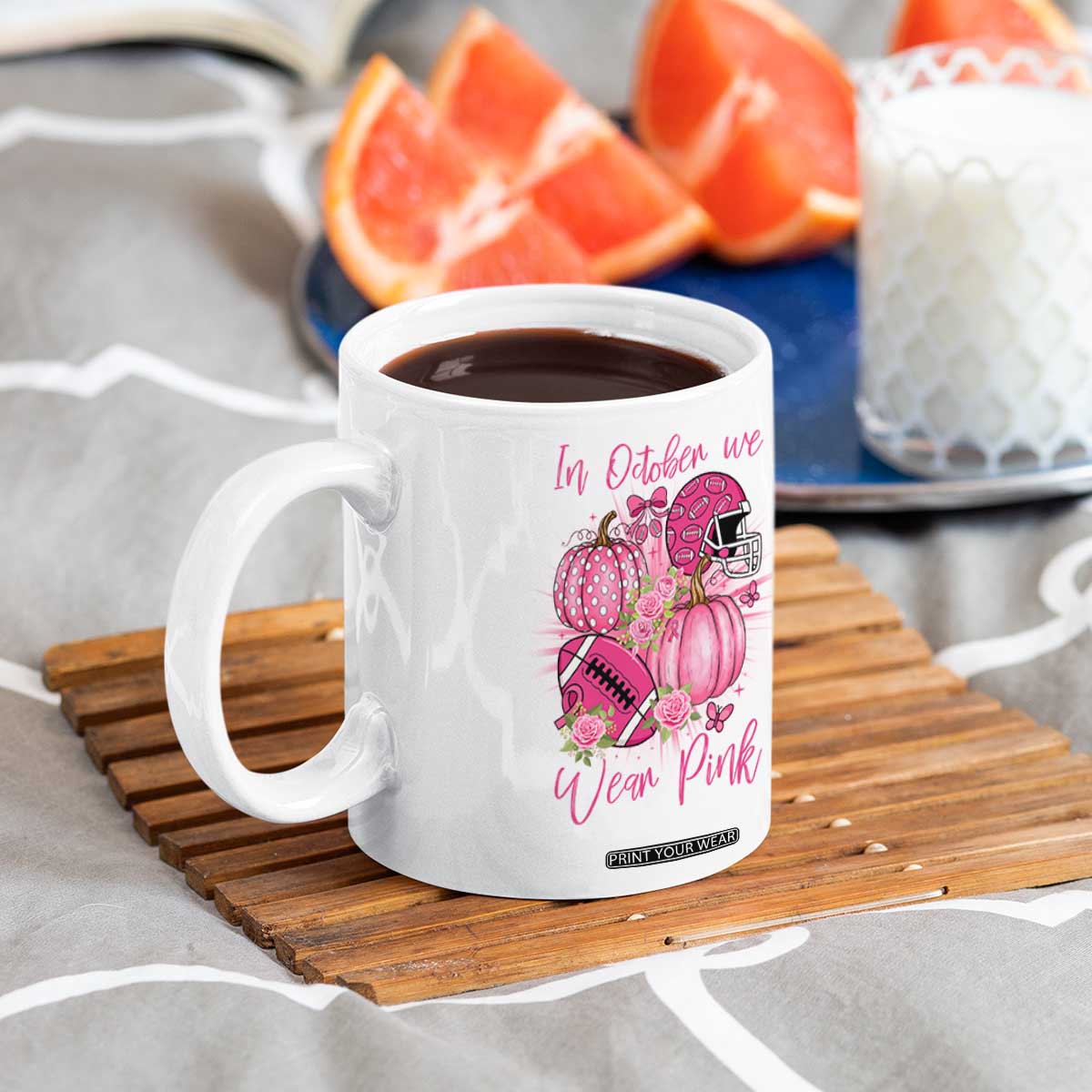 Football Breast Cancer Awareness Coffee Mug In October We Wear Pink Gift TS12 Print Your Wear