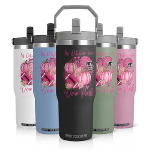 Football Breast Cancer Awareness Flip Straw Tumbler In October We Wear Pink Gift TS12 Print Your Wear