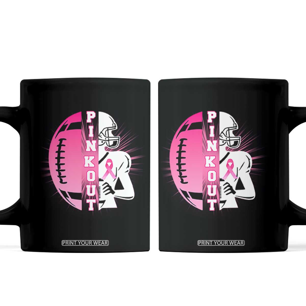 Pink Out Game Day Football Coffee Mug Breast Cancer Support TS12 Black Print Your Wear