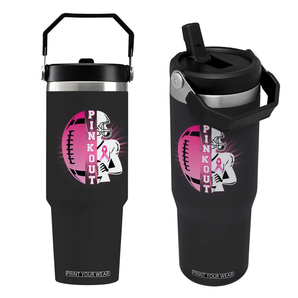 Pink Out Game Day Football Flip Straw Tumbler Breast Cancer Support TS12 One Size: 30 oz Black Print Your Wear