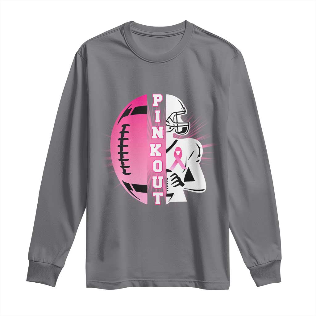 Pink Out Game Day Football Long Sleeve Shirt Breast Cancer Support TS12 Charcoal Print Your Wear