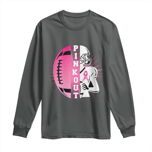 Pink Out Game Day Football Long Sleeve Shirt Breast Cancer Support TS12 Dark Heather Print Your Wear