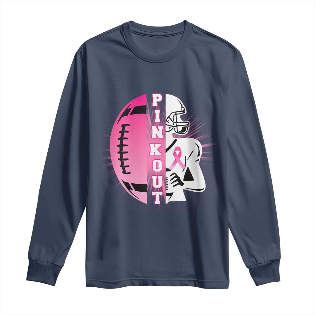 Pink Out Game Day Football Long Sleeve Shirt Breast Cancer Support TS12 Navy Print Your Wear