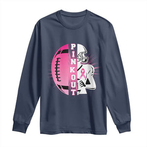 Pink Out Game Day Football Long Sleeve Shirt Breast Cancer Support TS12 Navy Print Your Wear