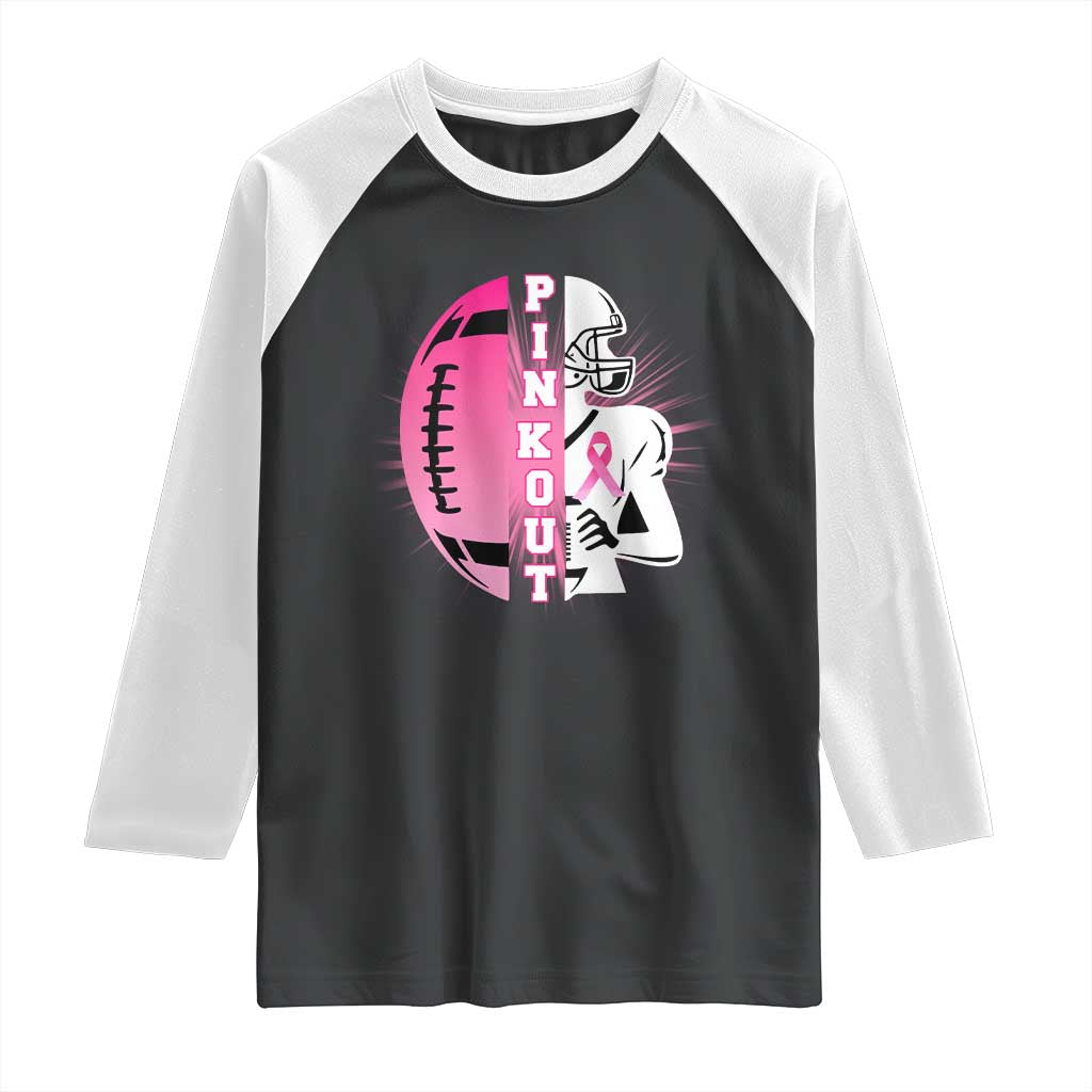 Pink Out Game Day Football Raglan Shirt Breast Cancer Support TS12 Black White Print Your Wear