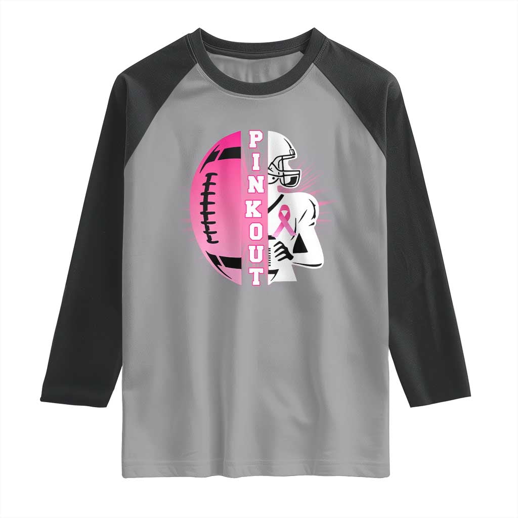 Pink Out Game Day Football Raglan Shirt Breast Cancer Support TS12 Sport Gray Black Print Your Wear