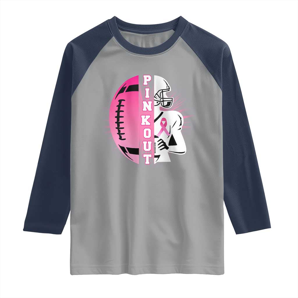 Pink Out Game Day Football Raglan Shirt Breast Cancer Support TS12 Sport Gray Navy Print Your Wear