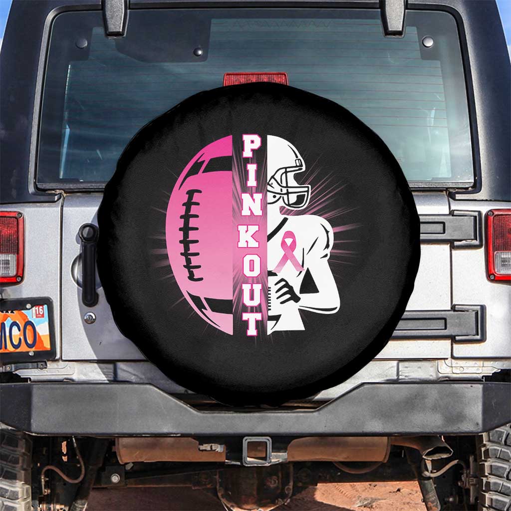 Pink Out Game Day Football Spare Tire Cover Breast Cancer Support TS12 No hole Black Print Your Wear