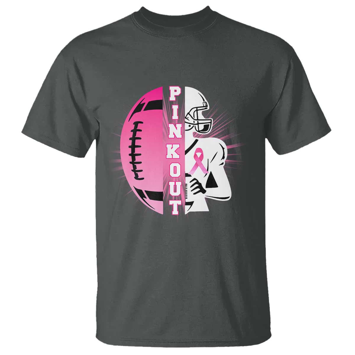 Pink Out Game Day Football T Shirt Breast Cancer Support TS12 Dark Heather Print Your Wear
