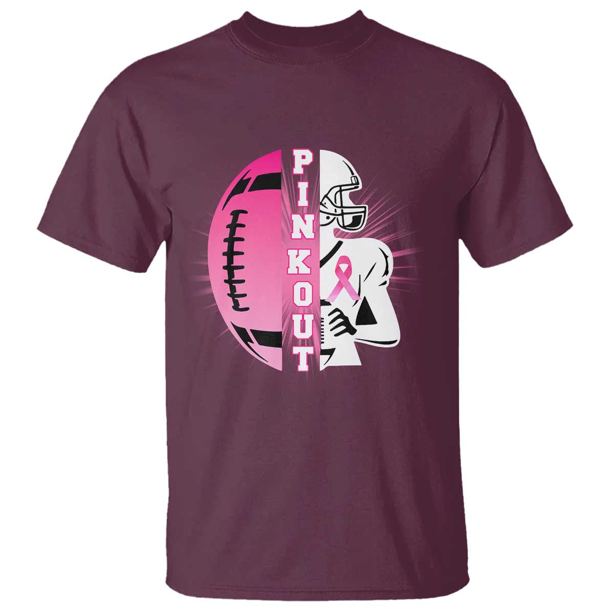 Pink Out Game Day Football T Shirt Breast Cancer Support TS12 Maroon Print Your Wear