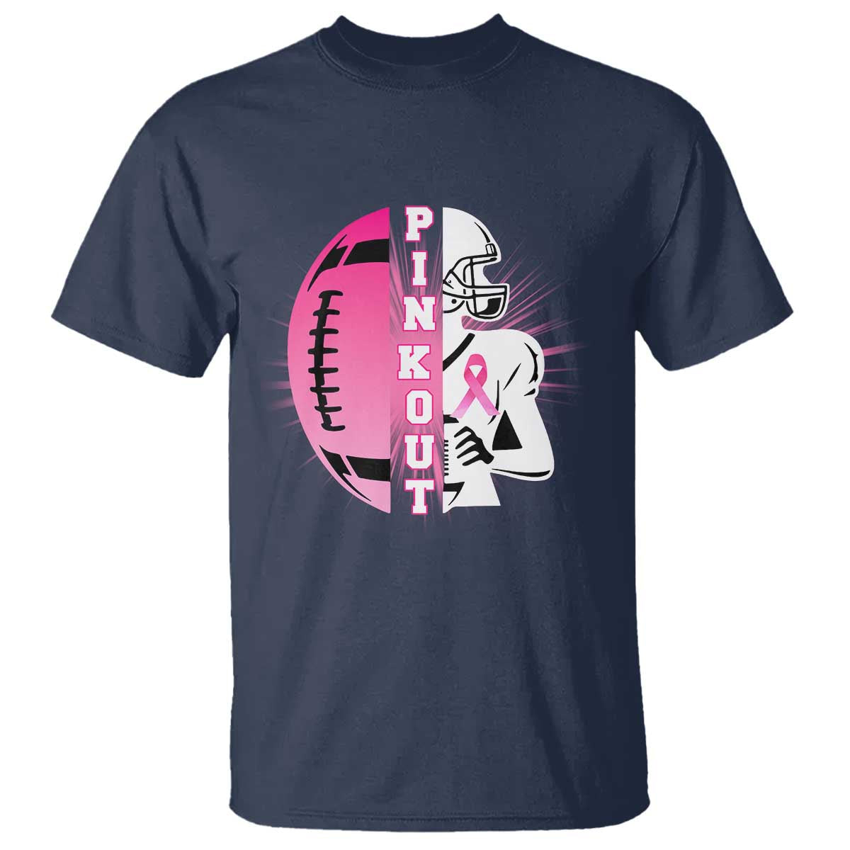 Pink Out Game Day Football T Shirt Breast Cancer Support TS12 Navy Print Your Wear