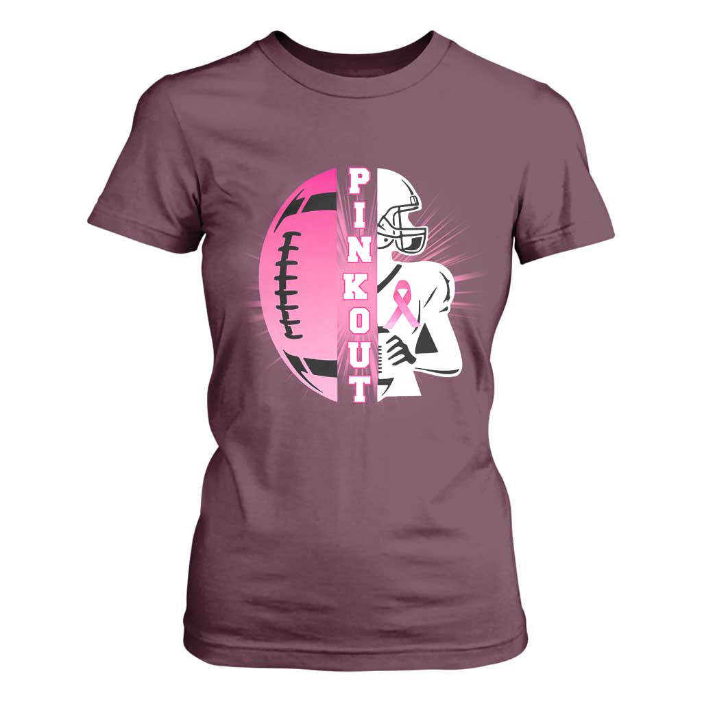 Pink Out Game Day Football T Shirt For Women Breast Cancer Support TS12 Maroon Print Your Wear