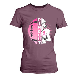 Pink Out Game Day Football T Shirt For Women Breast Cancer Support TS12 Maroon Print Your Wear