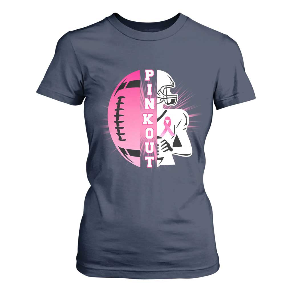 Pink Out Game Day Football T Shirt For Women Breast Cancer Support TS12 Navy Print Your Wear