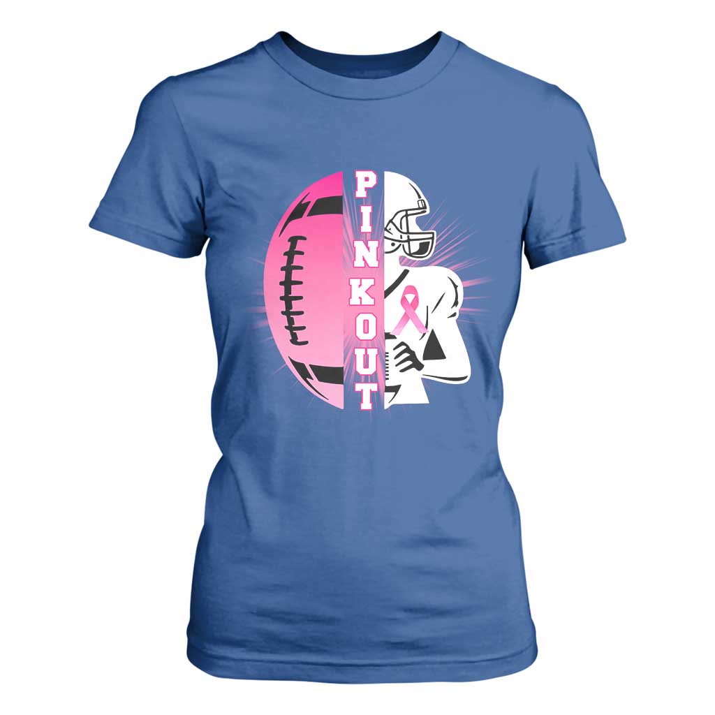 Pink Out Game Day Football T Shirt For Women Breast Cancer Support TS12 Royal Blue Print Your Wear
