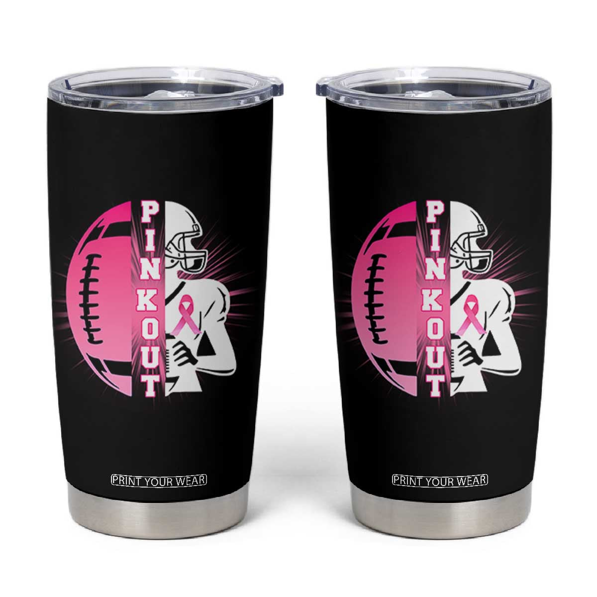 Pink Out Game Day Football Tumbler Cup Breast Cancer Support TS12 Black Print Your Wear