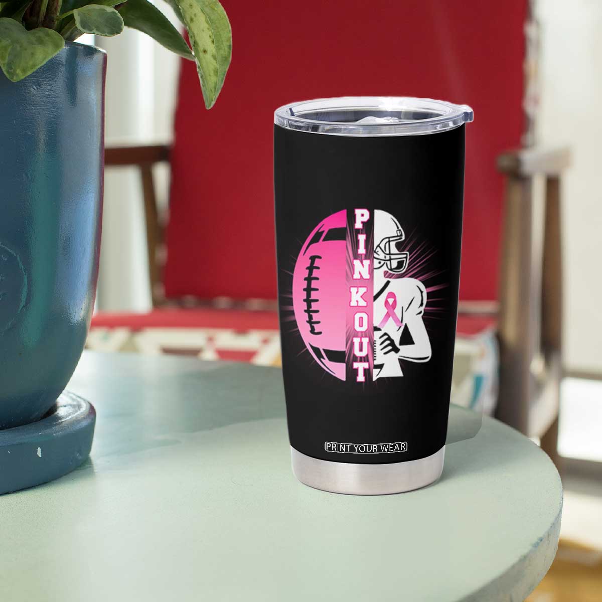 Pink Out Game Day Football Tumbler Cup Breast Cancer Support TS12 Print Your Wear