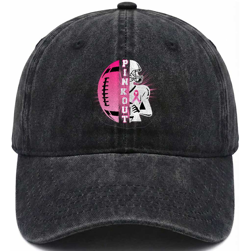 Pink Out Game Day Football Washed Cotton Baseball Cap Breast Cancer Support TS12 Print Your Wear