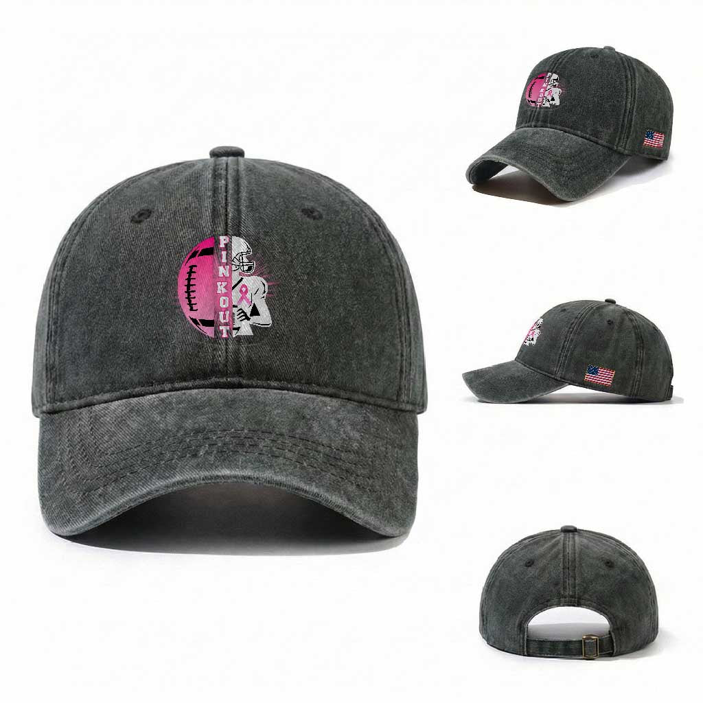 Pink Out Game Day Football Washed Cotton Baseball Cap Breast Cancer Support TS12 Washed Cap Universal Fit Dark Green Print Your Wear