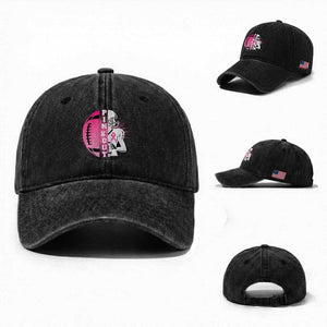 Pink Out Game Day Football Washed Cotton Baseball Cap Breast Cancer Support TS12 Washed Cap Universal Fit Black Print Your Wear