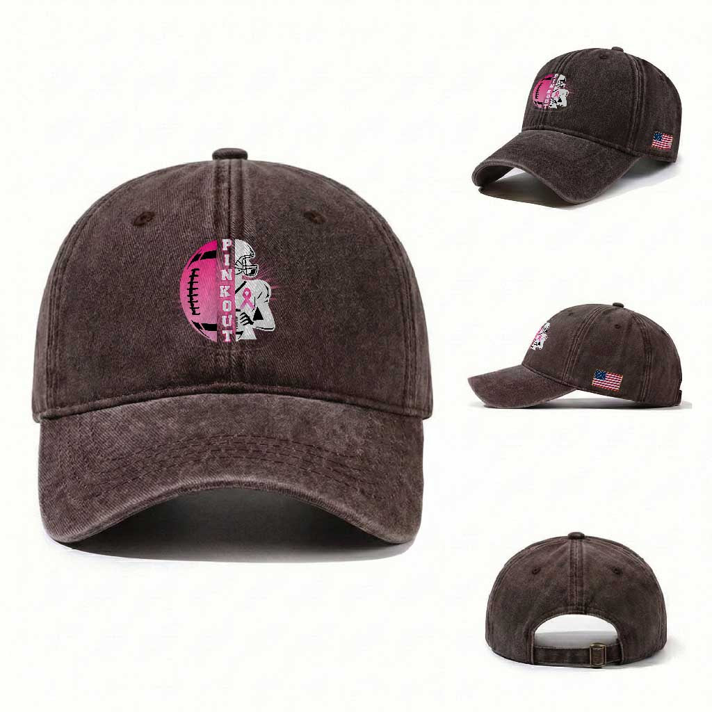 Pink Out Game Day Football Washed Cotton Baseball Cap Breast Cancer Support TS12 Washed Cap Universal Fit Dark Brown Print Your Wear