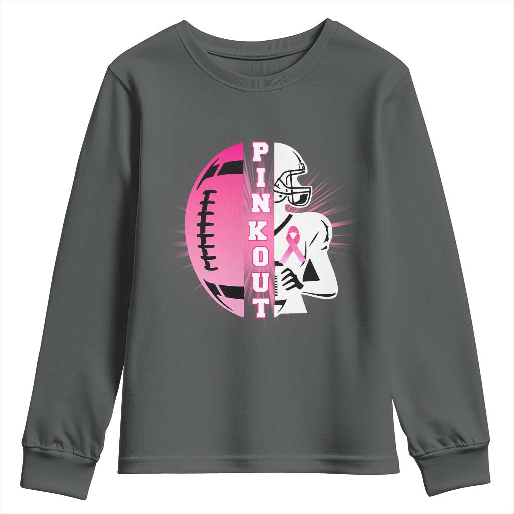 Pink Out Game Day Football Youth Sweatshirt Breast Cancer Support TS12 Dark Heather Print Your Wear