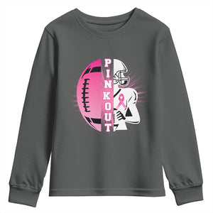Pink Out Game Day Football Youth Sweatshirt Breast Cancer Support TS12 Dark Heather Print Your Wear