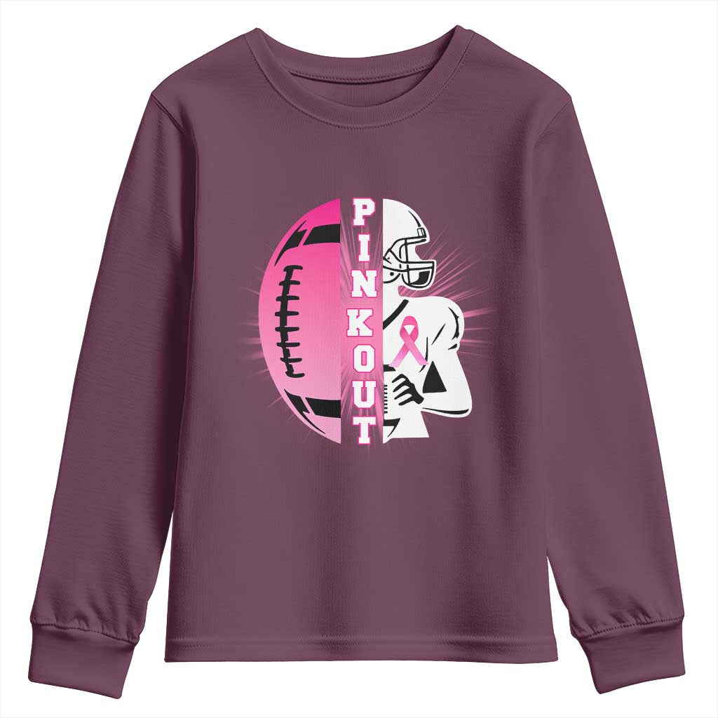Pink Out Game Day Football Youth Sweatshirt Breast Cancer Support TS12 Maroon Print Your Wear