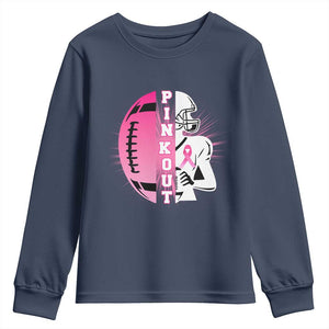 Pink Out Game Day Football Youth Sweatshirt Breast Cancer Support TS12 Navy Print Your Wear