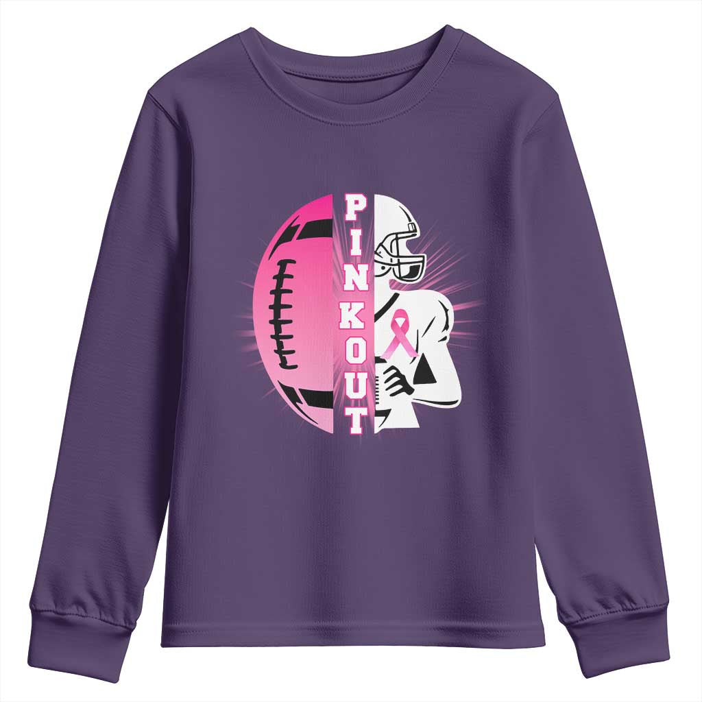 Pink Out Game Day Football Youth Sweatshirt Breast Cancer Support TS12 Purple Print Your Wear
