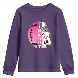Pink Out Game Day Football Youth Sweatshirt Breast Cancer Support TS12 Purple Print Your Wear