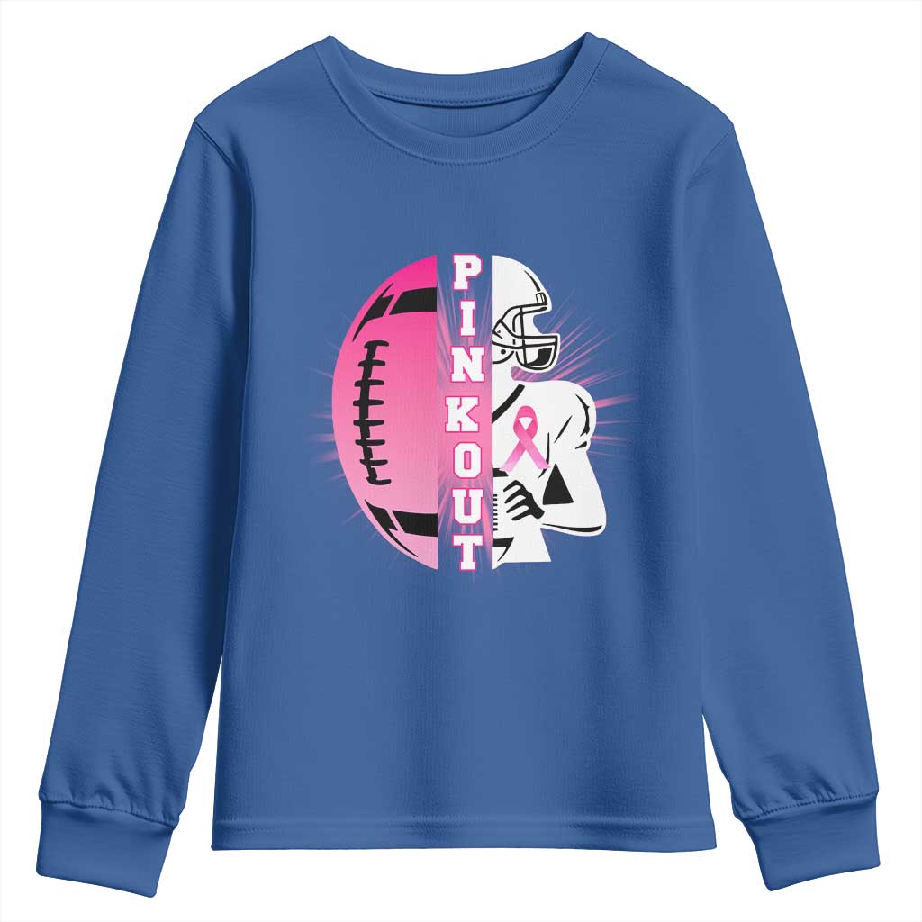 Pink Out Game Day Football Youth Sweatshirt Breast Cancer Support TS12 Royal Blue Print Your Wear