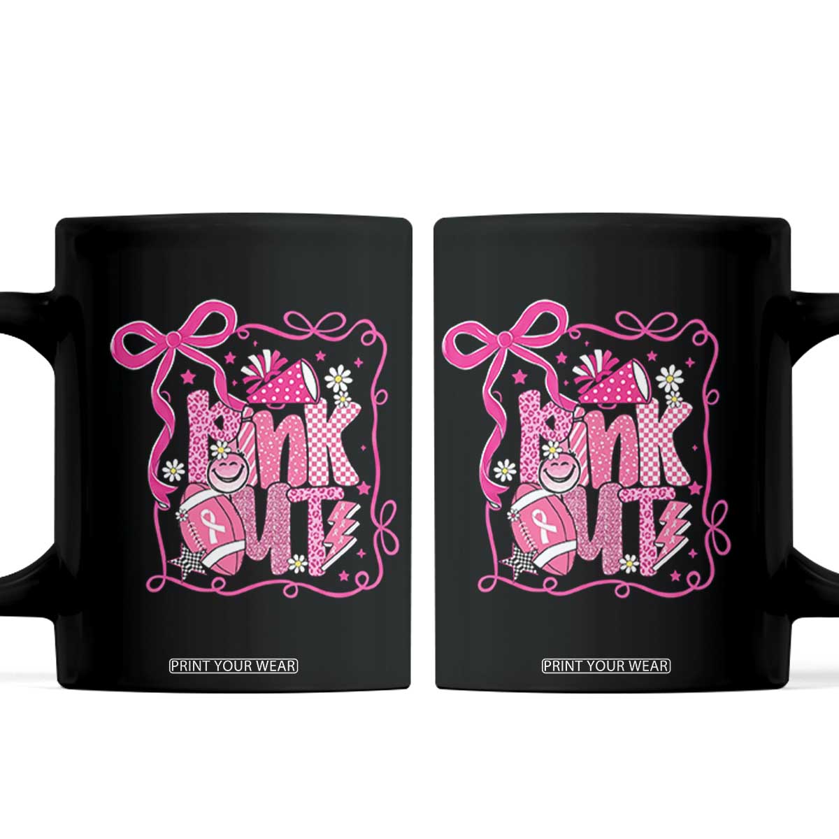 Pink Out Coffee Mug Football Support Breast Cancer Gift TS12 Black Print Your Wear