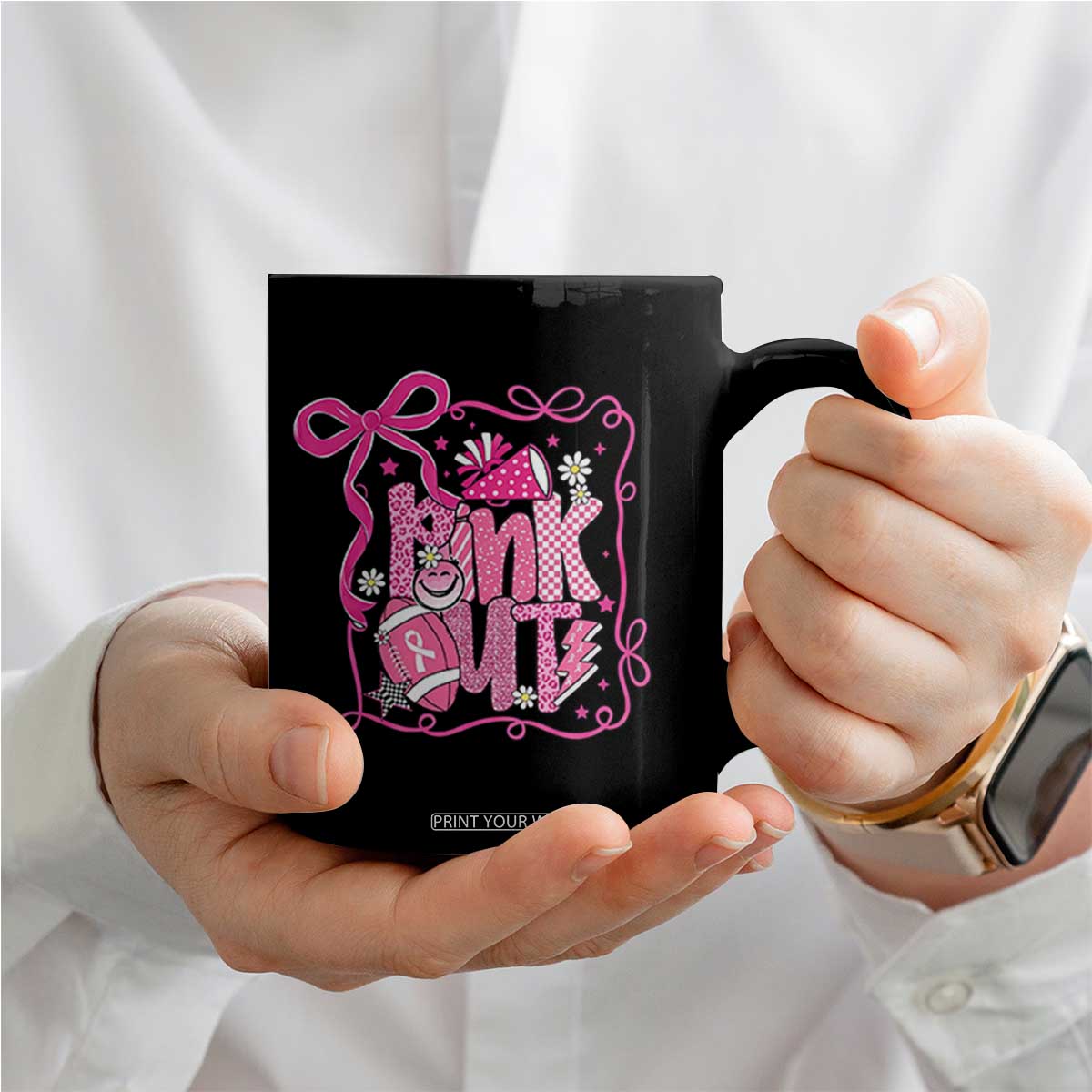 Pink Out Coffee Mug Football Support Breast Cancer Gift TS12 Print Your Wear