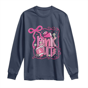 Pink Out Long Sleeve Shirt Football Support Breast Cancer Gift TS12 Navy Print Your Wear