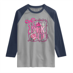 Pink Out Raglan Shirt Football Support Breast Cancer Gift TS12 Sport Gray Navy Print Your Wear